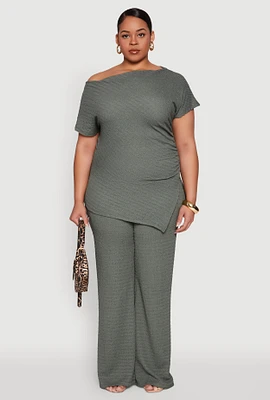 Womens Plus Size High Waisted Textured Knit Pants, Green, Size 3X