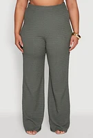 Womens Plus Size High Waisted Textured Knit Pants, Green, Size 3X