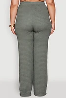 Womens Plus Size High Waisted Textured Knit Pants, Green, Size 3X