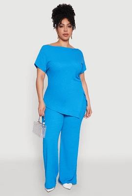 Womens Plus High Waisted Textured Knit Pants,