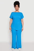 Womens Plus High Waisted Textured Knit Pants,