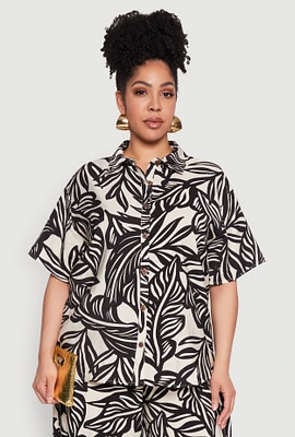 Womens Plus Size Leaf Print Blouse, Multi, Size 1X