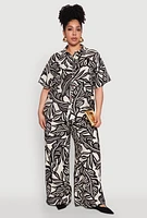 Womens Plus Size Leaf Print Blouse, Multi, Size 1X