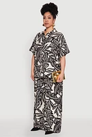 Womens Plus Size Leaf Print Blouse, Multi, Size 1X
