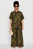 Womens Plus Size Leaf Print Blouse, Green, Size 3X
