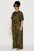 Womens Plus Size Leaf Print Blouse, Green, Size 3X