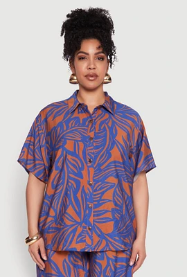 Womens Plus Size Leaf Print Blouse, Multi, Size 2X