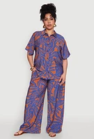 Womens Plus Size Leaf Print Blouse, Multi, Size 2X