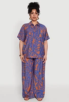 Womens Plus Size Leaf Print Blouse, Multi, Size 2X