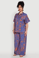 Womens Plus Size Leaf Print Blouse, Multi, Size 2X