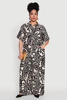 Womens Plus Leaf Print Smocked Waist Pants, Multi,