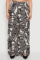 Womens Plus Leaf Print Smocked Waist Pants, Multi,
