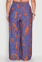Womens Plus Leaf Print Smocked Waist Pants, Multi,
