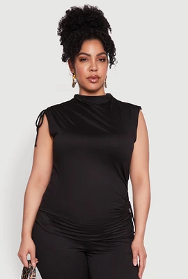 Womens Plus Size Mock Neck Side Ruched Top, Black, Size 2X