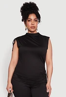 Womens Plus Size Mock Neck Side Ruched Top, Black, Size 2X