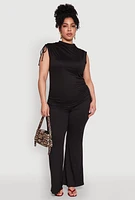 Womens Plus Size Mock Neck Side Ruched Top, Black, Size 2X
