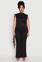 Womens Plus Size Mock Neck Side Ruched Top, Black, Size 2X