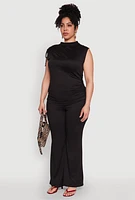 Womens Plus Size Mock Neck Side Ruched Top, Black, Size 2X