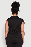 Womens Plus Size Mock Neck Side Ruched Top, Black, Size 2X