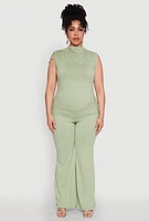 Womens Plus Size Mock Neck Side Ruched Top, Green, Size 1X