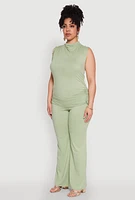 Womens Plus Size Mock Neck Side Ruched Top, Green, Size 1X