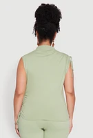 Womens Plus Size Mock Neck Side Ruched Top, Green, Size 1X