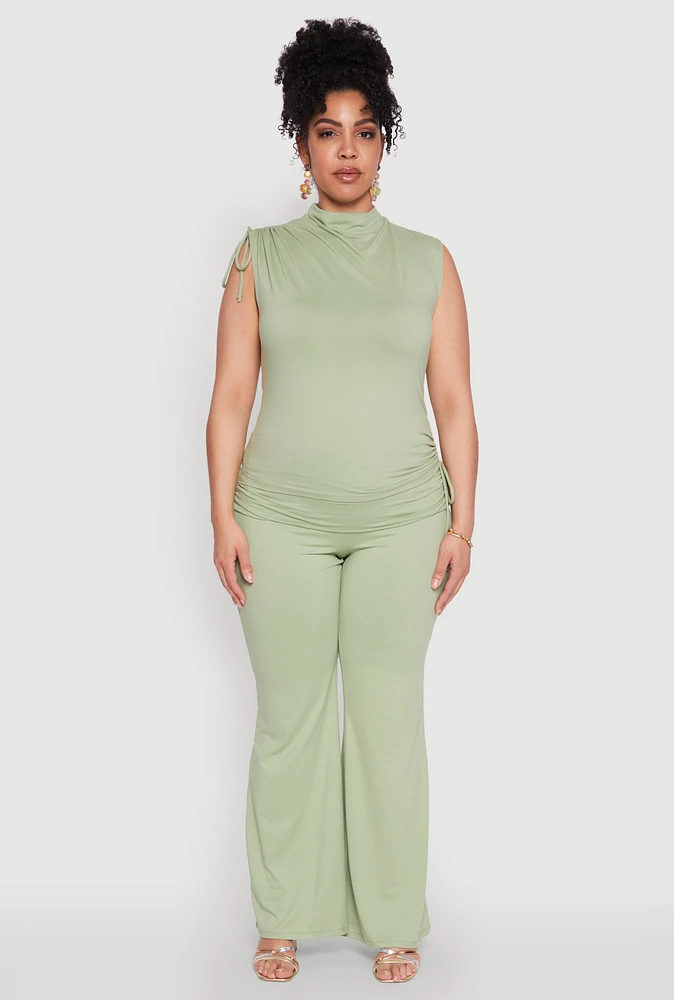Womens Plus Size High Waisted Fold Over Pants, Green, Size 1X