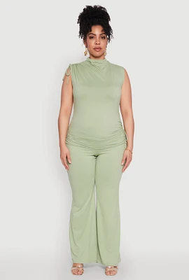 Womens Plus Size High Waisted Fold Over Pants, Green, Size 1X