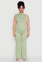 Womens Plus Size High Waisted Fold Over Pants, Green, Size 1X
