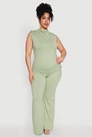 Womens Plus Size High Waisted Fold Over Pants, Green, Size 1X