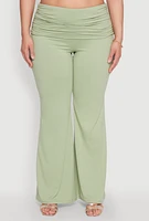 Womens Plus Size High Waisted Fold Over Pants, Green, Size 1X