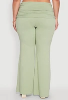 Womens Plus Size High Waisted Fold Over Pants, Green, Size 1X