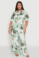 Womens Plus Abstract Leaf Print Blouse,