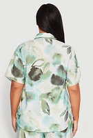 Womens Plus Abstract Leaf Print Blouse,
