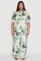 Womens Plus Water Color Graphic Palazzo Pants, Green,