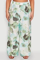 Womens Plus Water Color Graphic Palazzo Pants, Green,