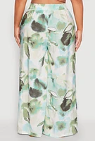 Womens Plus Water Color Graphic Palazzo Pants, Green,