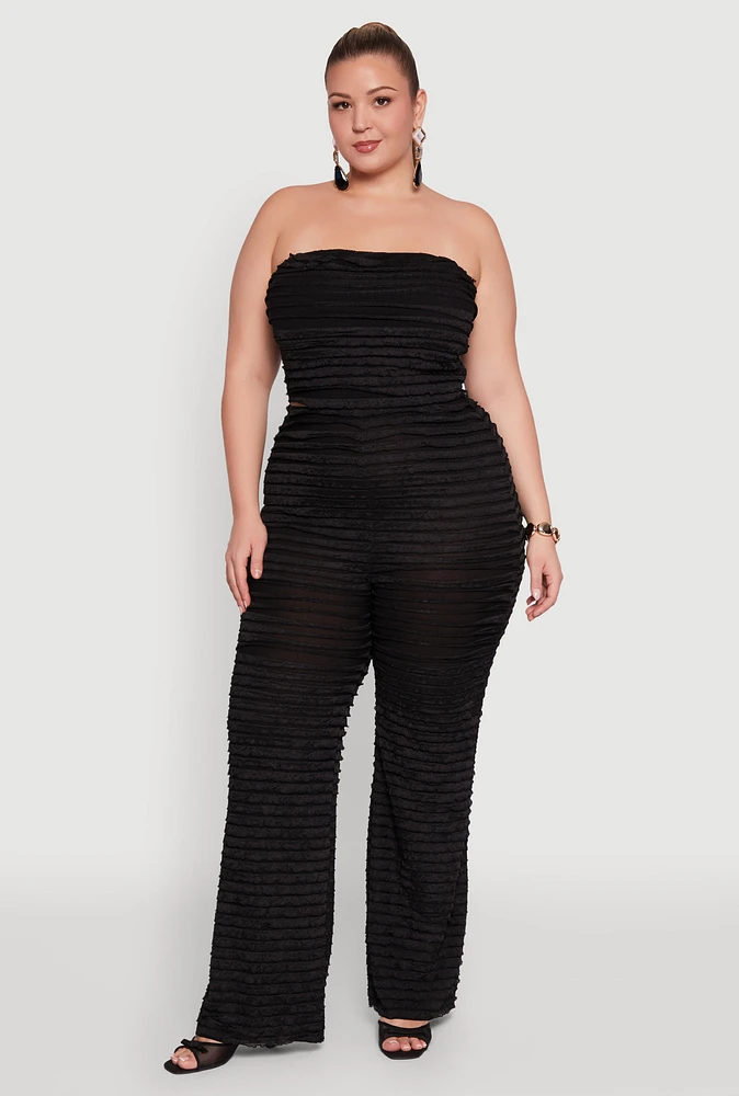 Womens Plus Size Lettuce Edge Mesh Pants, Black, Size 3X