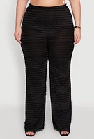 Womens Plus Size Lettuce Edge Mesh Pants, Black, Size 3X
