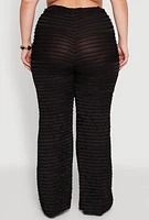 Womens Plus Size Lettuce Edge Mesh Pants, Black, Size 3X
