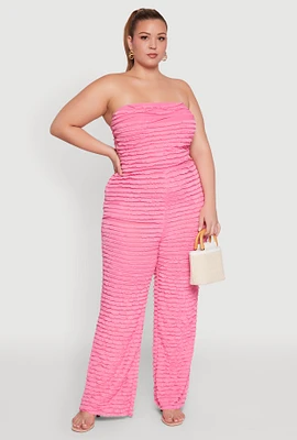 Womens Plus Lettuce Edge Mesh Pants, Pink,