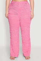 Womens Plus Lettuce Edge Mesh Pants, Pink,