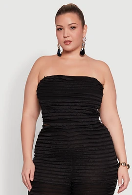 Womens Plus Size Lettuce Edge Mesh Tube Top, Black, Size 1X