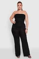 Womens Plus Size Lettuce Edge Mesh Tube Top, Black, Size 1X