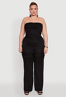 Womens Plus Size Lettuce Edge Mesh Tube Top, Black, Size 1X
