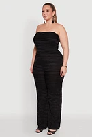 Womens Plus Size Lettuce Edge Mesh Tube Top, Black, Size 1X