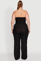 Womens Plus Size Lettuce Edge Mesh Tube Top, Black, Size 1X