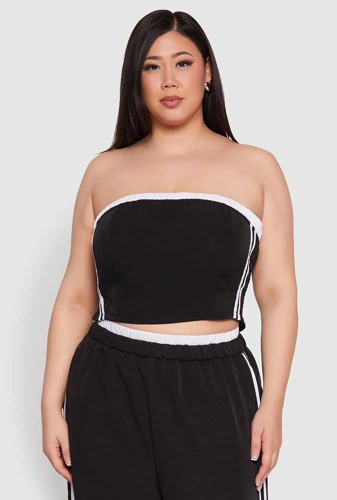Womens Plus Size Varsity Stripe Tube Top, Black, Size 1X