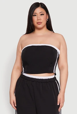 Womens Plus Size Varsity Stripe Tube Top, Black, Size 1X
