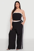Womens Plus Size Varsity Stripe Tube Top, Black, Size 1X